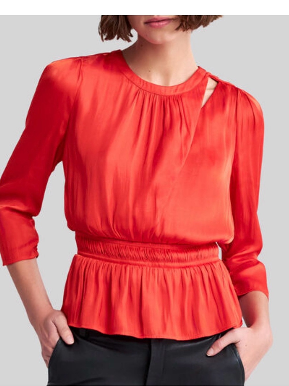 IKKS WOMEN'S RED ORANGE RECYCLED BLOUSE WITH PEPLUM